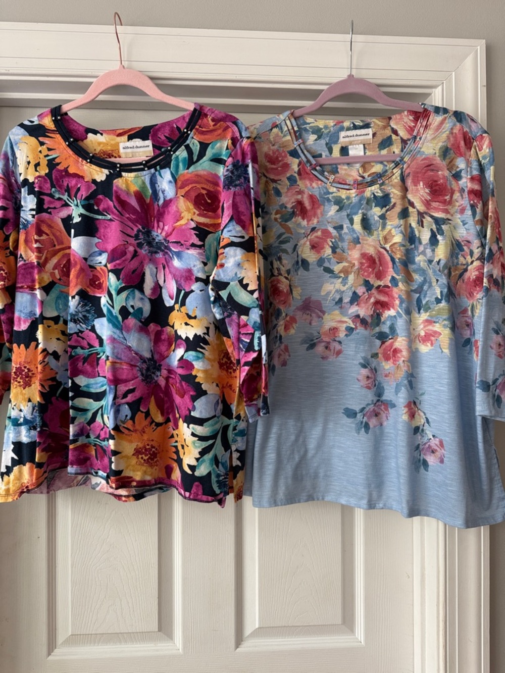 Alfred Dunner Floral Long Sleeve Tee Duo - Black & Light Blue
